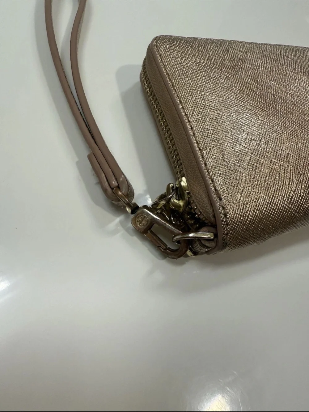 Tory Burch Leather Wristlet Wallet, Gold Metallic
